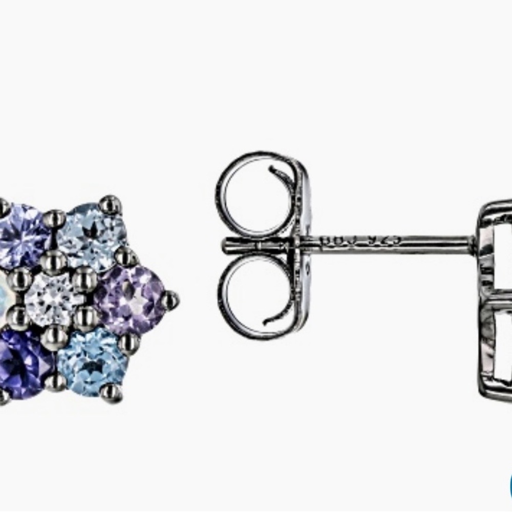 Multicolor Multi-Gem Black Rhodium Over Sterling Silver Stud Earrings 1.29ctw - Picture 3 of 6